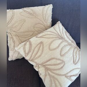 Bee & Willow cotton French knotted Leaf Accent Pillow Pair - Neutral Beige